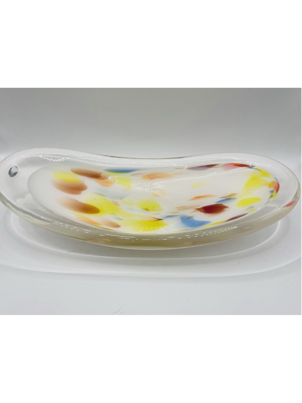 Vintage Murano Style Glass Confetti Curved Dish 11.5” Oblong MCM Tutti Frutti